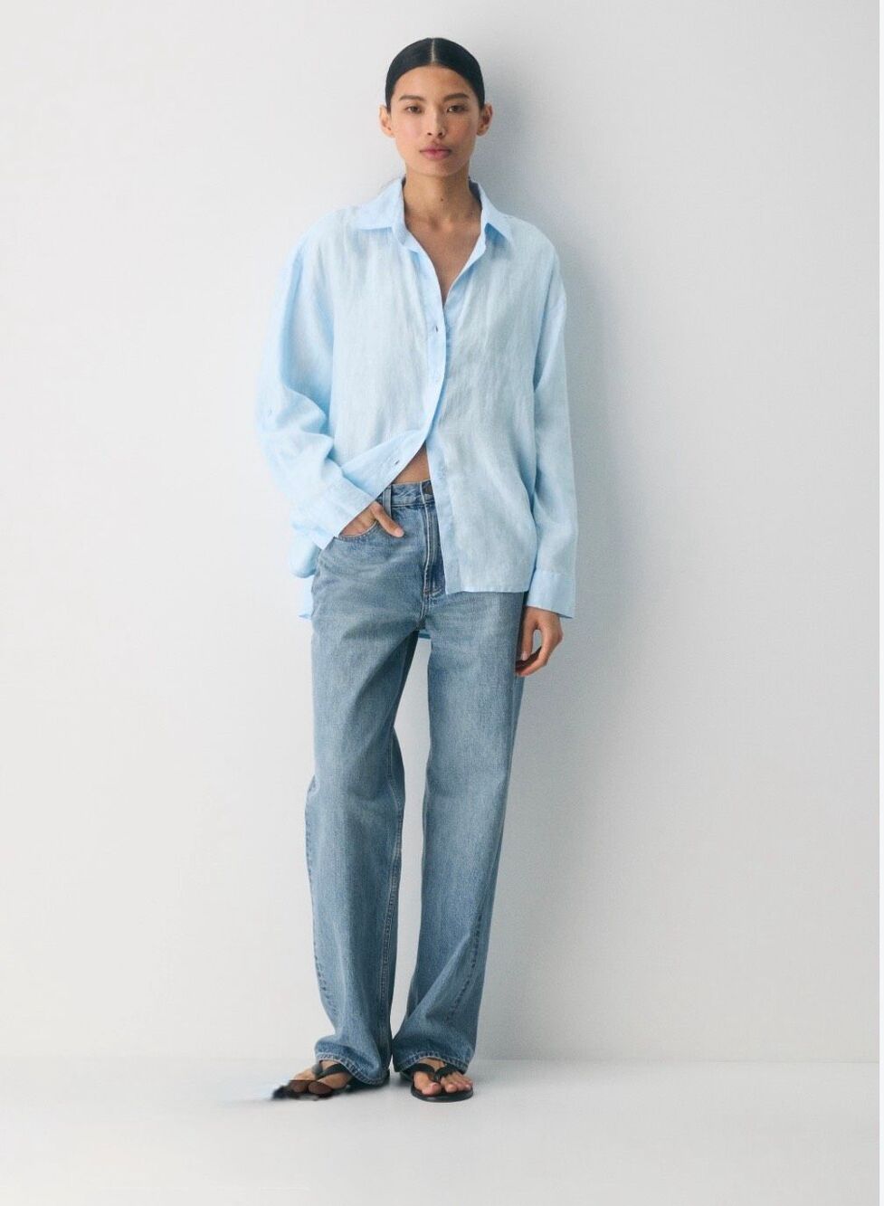 Aritzia Babaton Archive Linen Shirt S Villa Blue